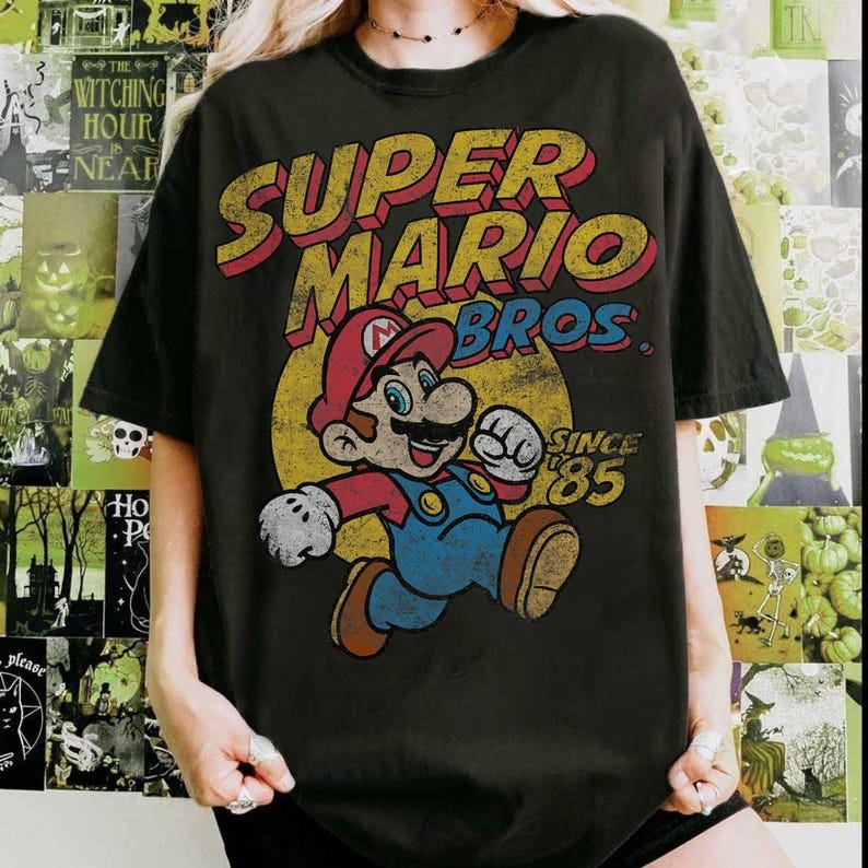 Vintage Super Mario Bros Gaming Funny Gamer T-Shirt, Mario Since 85 for Gamer, Universal Studios Hollywood Super Mario Costume Matching Tee image 2