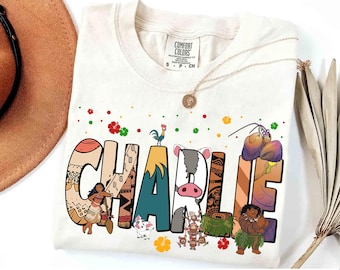 Camiseta de Moana con nombre personalizado para niños pequeños, camiseta personalizada Disney Hei Hei Pua Maui Tamatoa, camiseta personalizada de cumpleaños para niña, camiseta de viaje a Disneyland