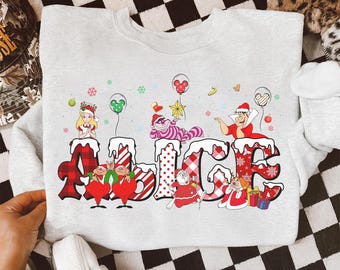 Custom Name Kids Toddler Disney Alice In Wonderland Christmas Costume Shirt, Personalized Disney Xmas Shirt, Custom Birthday Boy Girl Tee