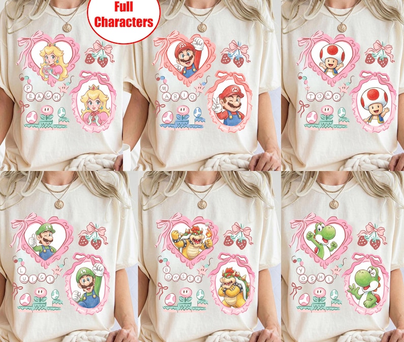 Maglietta con i personaggi del film Super Mario Galaxy e fiocco cocchi, maglietta Super Mario Luigi Peach Princess Trip, Universal World immagine 1