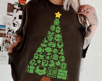 Camiseta con estampado de árbol de Navidad de personajes de Super Mario, Mario desde el 85 para gamers, camiseta a juego con el disfraz de Mario de Universal Studios Hollywood