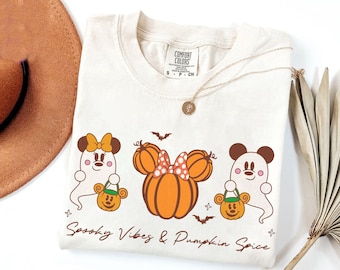 Disney Mickey Minnie Ghost Spooky Vibes en Pumpkin Spice Halloween-shirt, Mickey's Not So Scary Halloween-feest, Halloween Disney Girl Trip