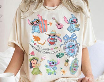 Coquette Bows Watercolor Lilo and Stitch Pudge Controls The Weather Shirt, Cute Stitch Hawaii Shirt, Disneyland Family Matching Shirt