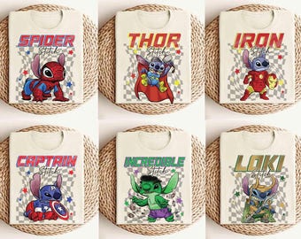 面白いスティッチコスチューム マーベルスーパーヒーローシャツ、スパイダーマン デッドプール ハルク ソーシャツ、マーベルスティッチバースデーTシャツ、ディズニーランドファミリーお揃いTシャツ