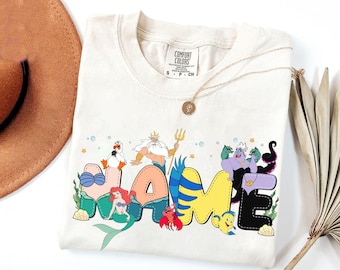 Custom Name Kids Toddler The Little Mermaid Shirt, Personalized Disney Ariel Ursula Flounder Shirt, Custom Disneyland Birthday Girl Trip Tee