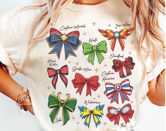 Koszulka z kokardą inspirowaną superbohaterami, Koszulka z kokardą z superbohaterami, Koszulka z kokardą z superbohaterami Marvela, Koszulka z kokardą z superbohaterami Marvela, Koszulka rodzinna z motywem Disneya Marvela