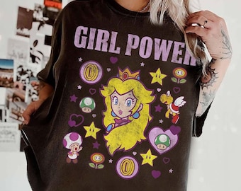 Camiseta vintage de Nintendo Super Mario Peach Girl Power Icons, Mario desde el 85 para gamers, camiseta a juego con disfraz de Super Mario de Universal Studios