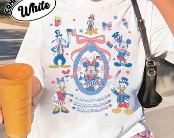 Retro Coquette Bows Mickey and Friends Party in The USA Shirt, Disney Patriotic Shirt, Magical Independence Day Tee, Disney Parks shirt