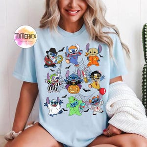 Vintage lustige Disney Stitch Kostüm Horror Charaktere Halloween T-Shirt, Lilo und Stitch Shirt, Süßes oder Saures, Disneyland Mickey's Not So Scary Bild 3