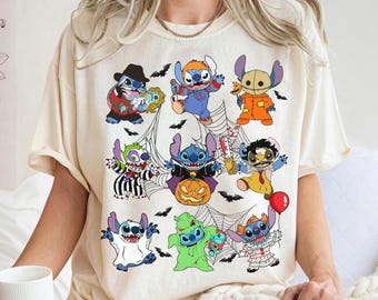 Maglietta vintage di Halloween con personaggi horror e costume divertente Disney Stitch, maglietta di Lilo e Stitch, Dolcetto o scherzetto, Disneyland Mickey's Not So Scary