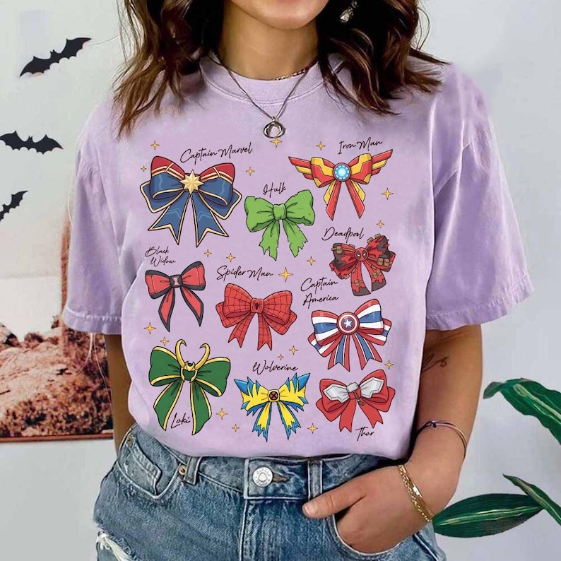 スーパーヒーローにインスパイアされたコケットボウシャツ、スーパーヒーローコケットシャツ、マーベルスーパーヒーローコケットTシャツ、ディズニーマーベルファミリーマッチングシャツ 画像 5