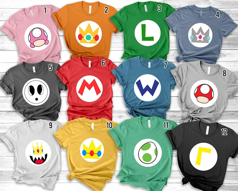 Nintendo Super Mario Icon Costume Halloween Logo Shirt,Mario Luigi Princess Peach Toad Yoshi Bowser Halloween Tee,Mario Costume Matching Tee image 2