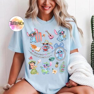 Kokette Bögen Aquarell Lilo und Stitch Pudge kontrolliert das Wetter-Shirt, niedliches Stitch Hawaii-Shirt, Disneyland-Familien-Matching-Shirt Bild 4