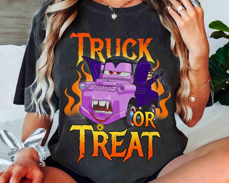 Disney Pixar Cars Halloween Tow Mater Vampire Truck Or Treat Shirt, Mater Halloween Costume T-shirt, Cars Halloween Group Matching Tee image 1