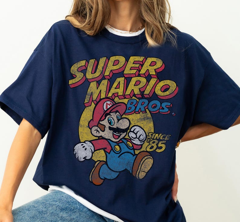 Vintage Super Mario Bros Gaming Funny Gamer T-Shirt, Mario Since 85 for Gamer, Universal Studios Hollywood Super Mario Costume Matching Tee image 3