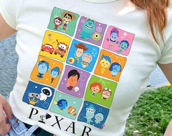 Retro Pixar Characters Group Shirt, Disney Pixar Movies Frame T-Shirt, Toy Story, Cars, Monster Inc Tee,Disneyland Family Trip,Magic Kingdom