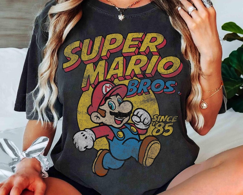 Vintage Super Mario Bros Gaming Funny Gamer T-Shirt, Mario Since 85 for Gamer, Universal Studios Hollywood Super Mario Costume Matching Tee image 4