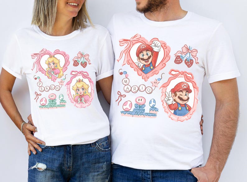 Maglietta con i personaggi del film Super Mario Galaxy e fiocco cocchi, maglietta Super Mario Luigi Peach Princess Trip, Universal World immagine 2