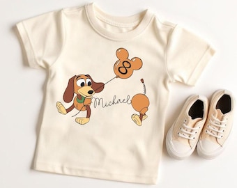 Personalisiertes Name Alter Disney Slinky Hund Geburtstag Shirt, Disney Geburtstag Junge Mädchen T-Shirt, Toy Story Geburtstag T-Shirt, Disney Familie Geburtstag T-Shirts