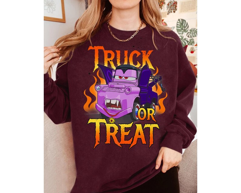 Disney Pixar Cars Halloween Tow Mater Vampire Truck Or Treat Shirt, Mater Halloween Costume T-shirt, Cars Halloween Group Matching Tee image 6