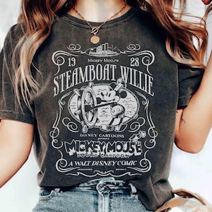Camiseta Disney Mickey y sus amigos de 1928, Steamboat Willie Nouveau, camiseta retro vintage de Mickey, camiseta vintage con dibujos animados de Walt Disney World