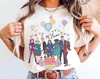 Personalized Name Age Descendants Birthday T-Shirt, Custom Disney Descendants Family Matching Tee, Villains Birthday Girls, Birthday Gifts