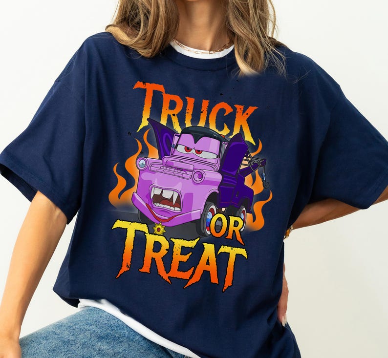 Disney Pixar Cars Halloween Tow Mater Vampire Truck Or Treat Shirt, Mater Halloween Costume T-shirt, Cars Halloween Group Matching Tee image 5