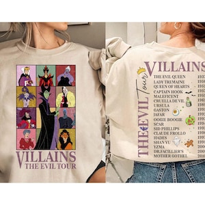 Dwustronna koszulka Disney Villains The Evil Tour, koszulka Disney Villains na Halloween, koszulka Evil Queen Maleficent Ursula, Disney Girl's Trip Halloween zdjęcie 1