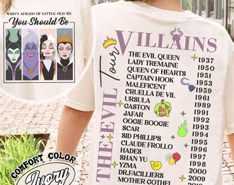 Dubbelzijdig Disney The Evil Tour-shirt, Disney Villains-shirt, Maleficent, Ursula, Evil Queen, Cruella de Vil-shirt, Disneyland Trip 2026-shirt