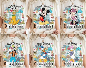 Camiseta retro de Walt Disney con todos los personajes de Disneyland, camiseta de Disneyland, camiseta personalizada de Disney, camiseta de viaje familiar de Disney, Mickey y sus amigos