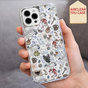 May include: A clear TPU phone case featuring a repeating pattern of How to Train Your Dragon characters, including Toothless and Light Fury, alongside Viking-themed icons like axes, mugs, helmets, and banners with the text Viking Pride.