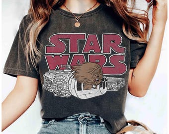 Koszulka retro z nadrukiem Sokoła Millennium z motywem Chewiego i Chewbacci z Gwiezdnych Wojen, podróż do Galaxy's Edge, pasująca koszulka rodzinna Disney World, fan Gwiezdnych Wojen