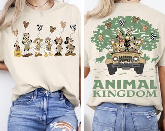 Vintage 2-sidig Disney Animal Kingdom-tröja, Musse Pigg och vänner Safariballonger Matchande t-shirt, Disney Safari Mode-tröjor, Magic Kingdom