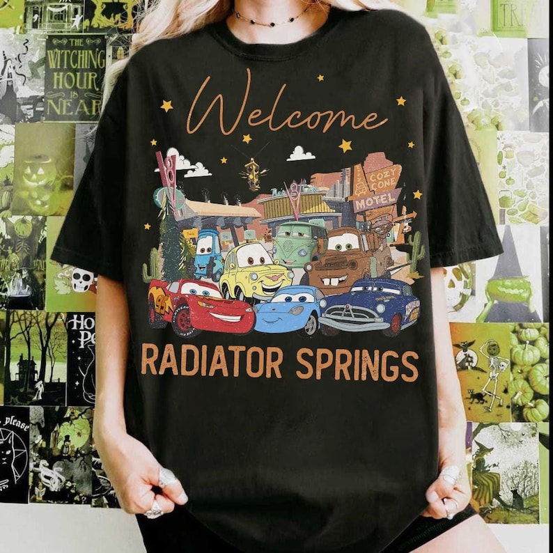 Disney Pixar Cars Groups Radiator Springs Tee, Cars Lightning McQueen Tow Mater Doc Hudson Sally Disneyland Trip 2026 Tee, WDW Trip Tee image 3