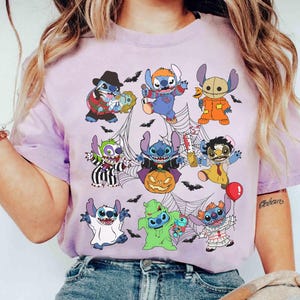 Vintage lustige Disney Stitch Kostüm Horror Charaktere Halloween T-Shirt, Lilo und Stitch Shirt, Süßes oder Saures, Disneyland Mickey's Not So Scary Bild 6