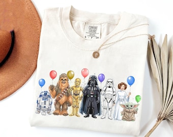 Star Wars Watercolor Birthday Balloons Tee, Star Wars Birthday Tee, Darth Vader Baby Yoda Leia Chewbacca Tee, Star Wars Squad, Galaxy's Edge