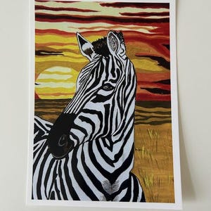 Biglietto piatto A5 con busta / Zebra al tramonto / Arte a guazzo / Stilistico / Astratto / Colore pop / Luminoso