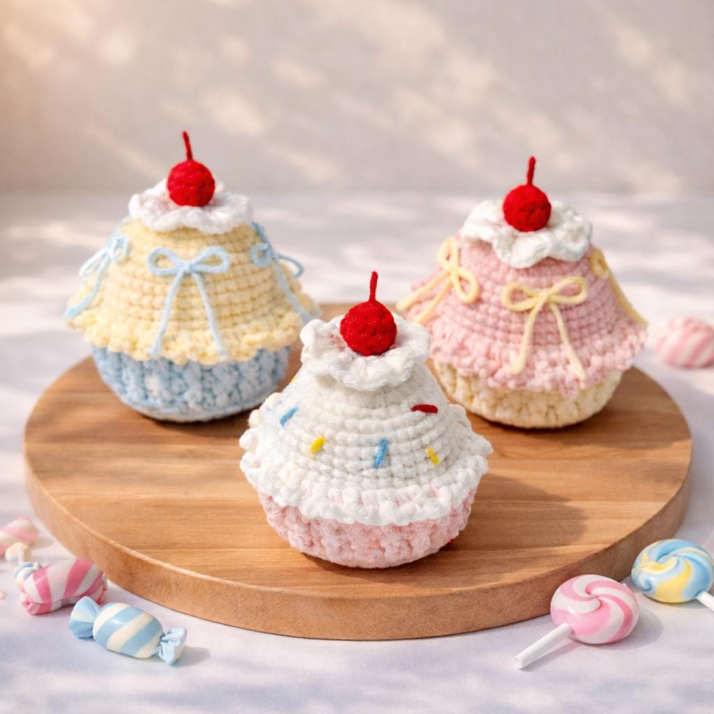 ハッピーバースデーカップケーキのかぎ針編みパターン、パーティー