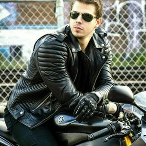 Men&#39;s Black Quilted Biker Jacket Real Lambskin Leather Jacket Slim fit Motorcycle Style Outwear Fashion Moto Jacket Cafe Racer Jacket