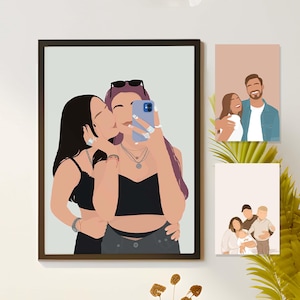 Retrato de desenho animado de melhor amiga, presente de aniversário para ela, amizade personalizada, impressão de retrato sem rosto, presente para melhor amiga, presente de amizade personalizado