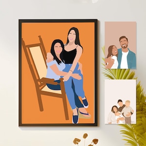 Retrato de desenho animado de melhor amiga, presente de aniversário para ela, amizade personalizada, impressão de retrato sem rosto, presente para melhor amiga, presente de amizade personalizado