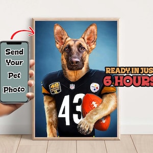 Foot ball Player Pet Portrait, Dog Cat Portrait, Transform Pet Photo as a Foot ball Player, Wall Art Décor, Pet Lover Artwork Pet Portrait.