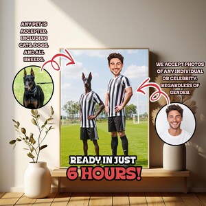 Custom Father's Day Cartoon Portrait of Dad and Pet in Juventus Uniform – Personalized Soccer Gift for Dog or Cat Lovers