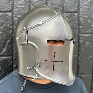 Medieval Barbuta Helmet Steel Knight Armor Costume LARP, Cosplay, Renaissance Fair Helmet Halloween Wearable Barbute Visored Warrior Helmet
