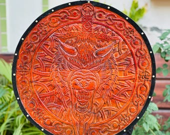 Viking Fenrir Wolf Wooden Shield Norse Halloween Costume Valhalla Warrior Cosplay Battleworn Craved Shield Carving The Last Kingdom Shield