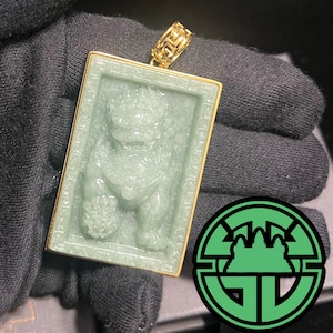 Gold Wrapped Jade Foo Dog Fu Dog Pendant