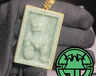Gold Wrapped Jade Foo Dog Fu Dog Pendant