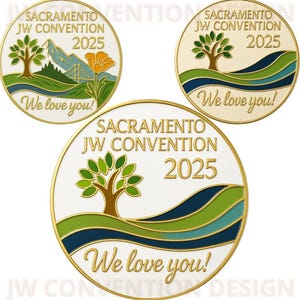 JW Convention Sacramento 3 Logo PNG en PDF voor afdrukken / pins / badges / kaarten / stickers 2025 - boom met rivier gebaseerd op het originele logo