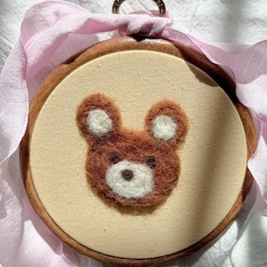 Custom Felted Teddy Bear Nursery Art: Handmade Embroidery Hoop, Embroidered Keepsake for Newborn Gift, Baby Shower Gift