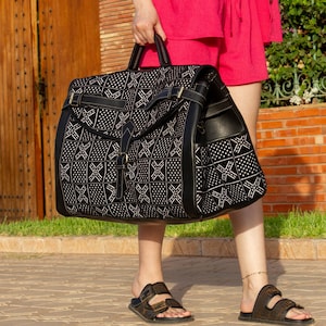 Moroccan Kilim Leather Travel Bag: Handmade Weekender Carry-On
